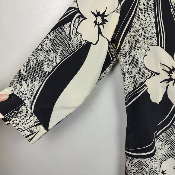 Vintage Gerard Darel Silk Top Womens 38 US 2-4 White Black Floral Button Up Vtg - Picture 3 of 9